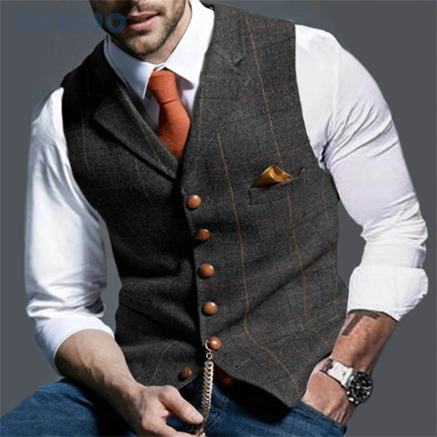Men's Vests Tweed Suit Business Clothing for Men Striped Waistcoat Punk Vest Groomman Wedding Jacket Bleazer - AIAZ