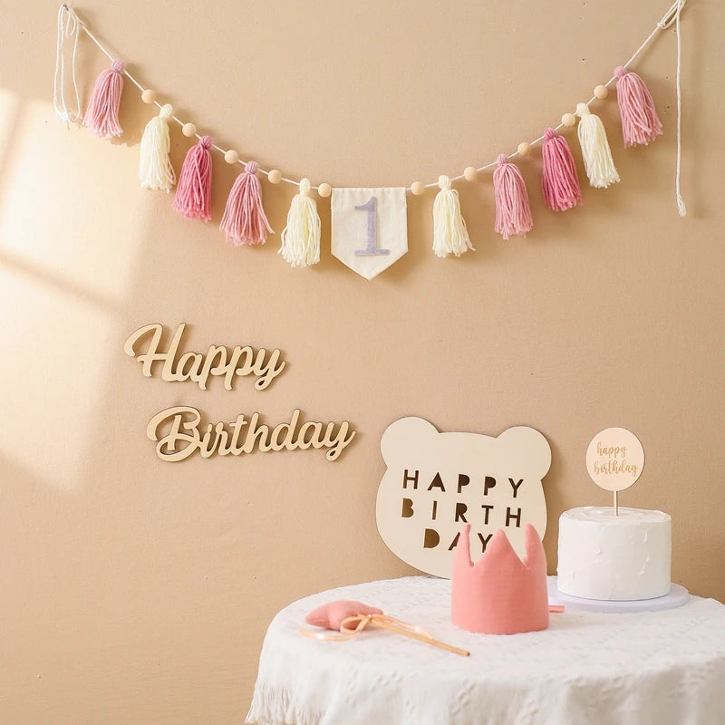 Let's Make Happy Birthday Banner Handmade Tassel Pendant First Boys Girl Baby Shower Birthday Party Balloon Decoration Supplies