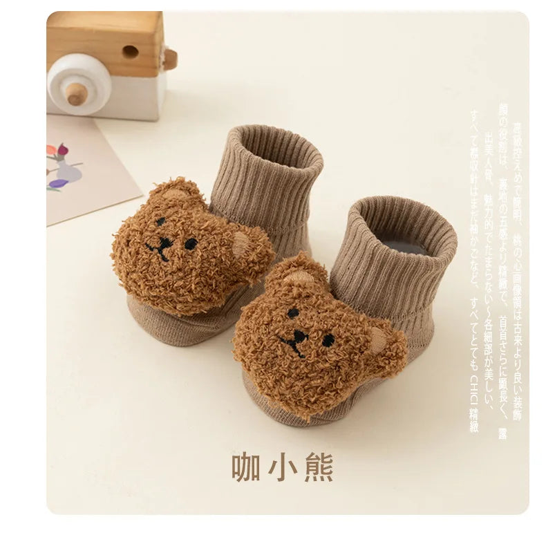 Cute Cartoon Bear Baby Socks for Boys Girls Spring Autumn Soft Cotton Anti Slip Soled Newborn Toddler Sock Kids Warm Socken