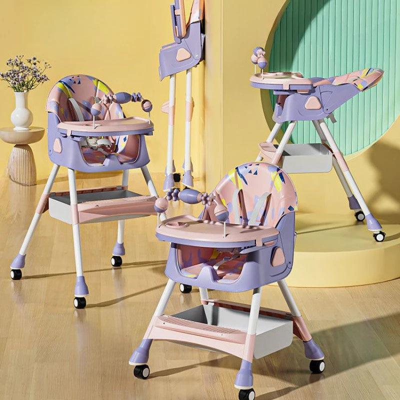 Portable Kids Dining Chair,Reinforced Steel Frame Non-Slip Base,Foldable with Wheels Adjustable Tray,Multi-Use Highchair