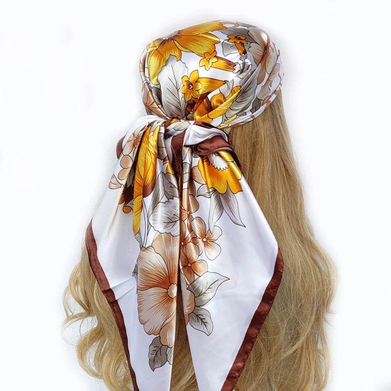 New 90*90cm Retro Brand Women Silk Scarf Bandanna Fashion Bohemian Pattern Square Hijab Lady Wrap Headband foulard muffler - AIAZ