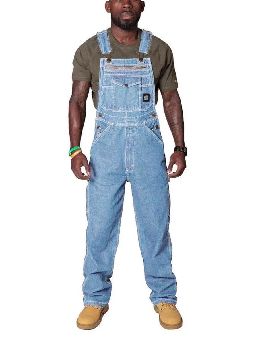Mens Jeans Cargo Trousers Overalls for Men Fashion Denim Jumpsuit Oversized Bib Pants Men's Clothing Straight Streetwear - AIAZ