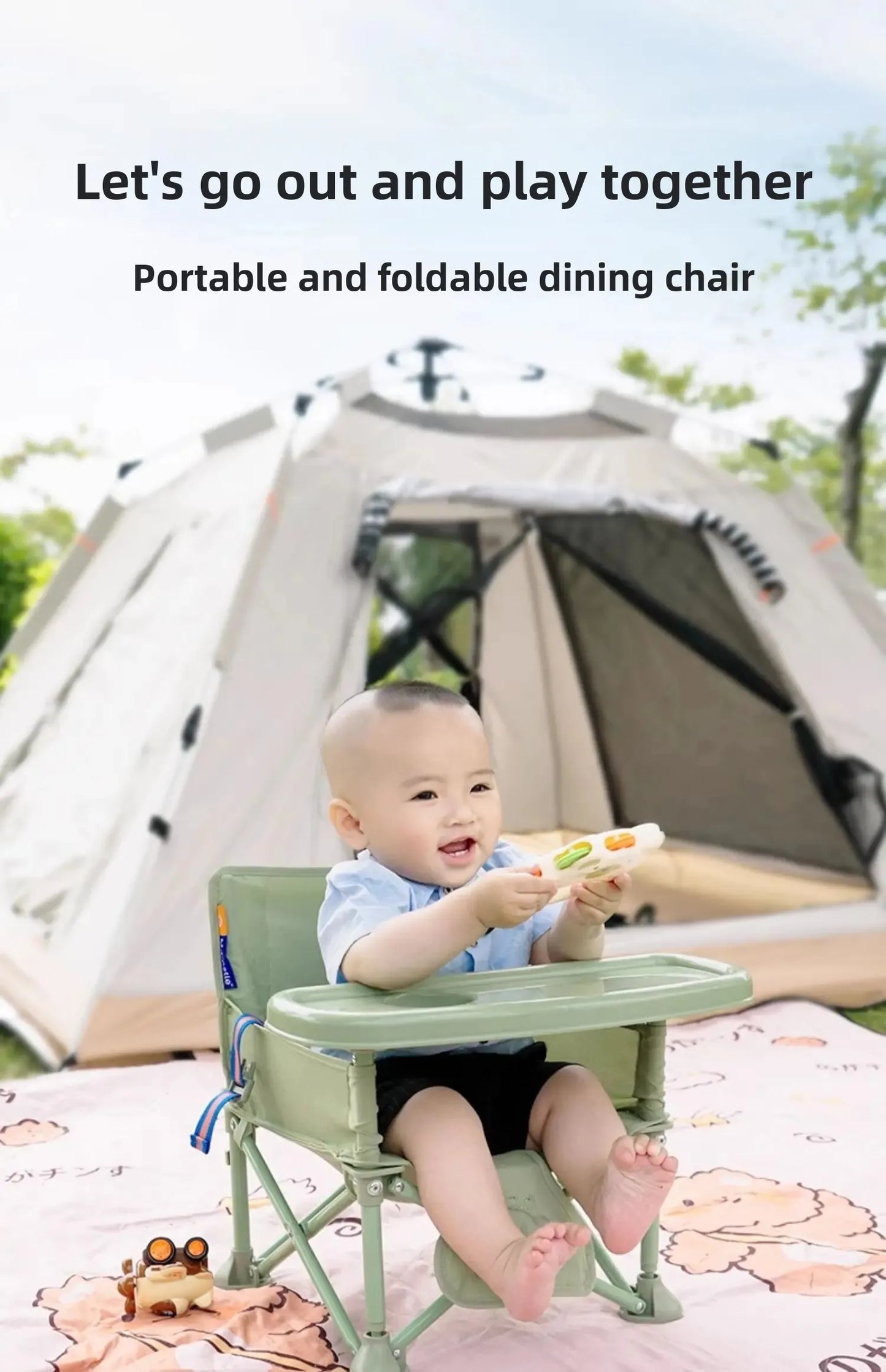 Foldable Baby Highchair with Anti-Slip Seat-Multi-Functional Feeding Chair for Outdoor Easy-Clean Portable Design for Beach