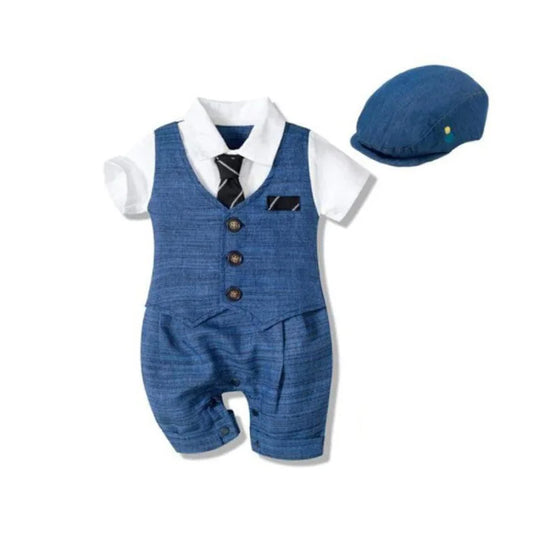 Boy Set Tie Clothes Newborn Romper with Hat Striped Overalls for Baby Clothes Gentleman Jumpsuit 3 6 9 12 18 24 Months