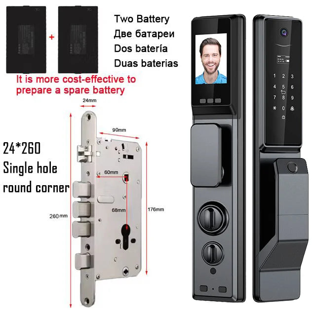 Tuya APP Facial Fingerprint Password With Camera Smart Door Lock Remote Voice Intercom Electronic Door Lock Fully Automatic