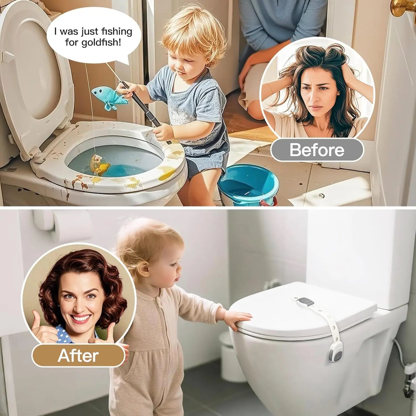 Baby Proof Toilet Lock - Child Safety Cabinet Locks for Toilet Seat, Drawers, Fridge, Doors | Easy Install with Strong 3M Adhesi