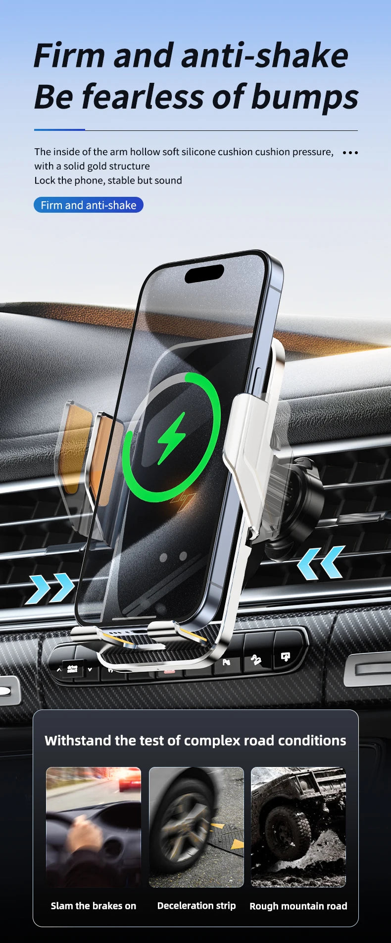 15W Wireless Car Phone Holder with Fast Charger Wireless Phone Charging Mobile Holder for Car for iPhone Huawei Samsung Xiaomi