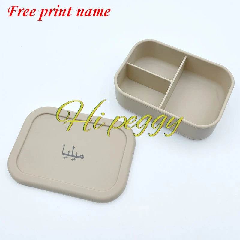 Personalized Name Lunch Box 3 Compartment Silicone Bento Box Portable Leak Proof Microwave Oven Lunch Box Picnic Food Container - AIAZ