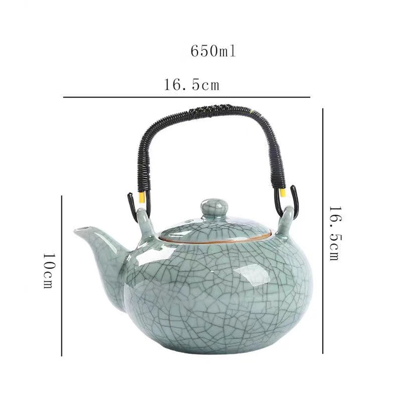 Puer Tea Accessories Vintage Chinese Style Teapot With Lifting Beam 650ml Japanese Tea Pot and Cup Set Heated Kettle Samovar Bar