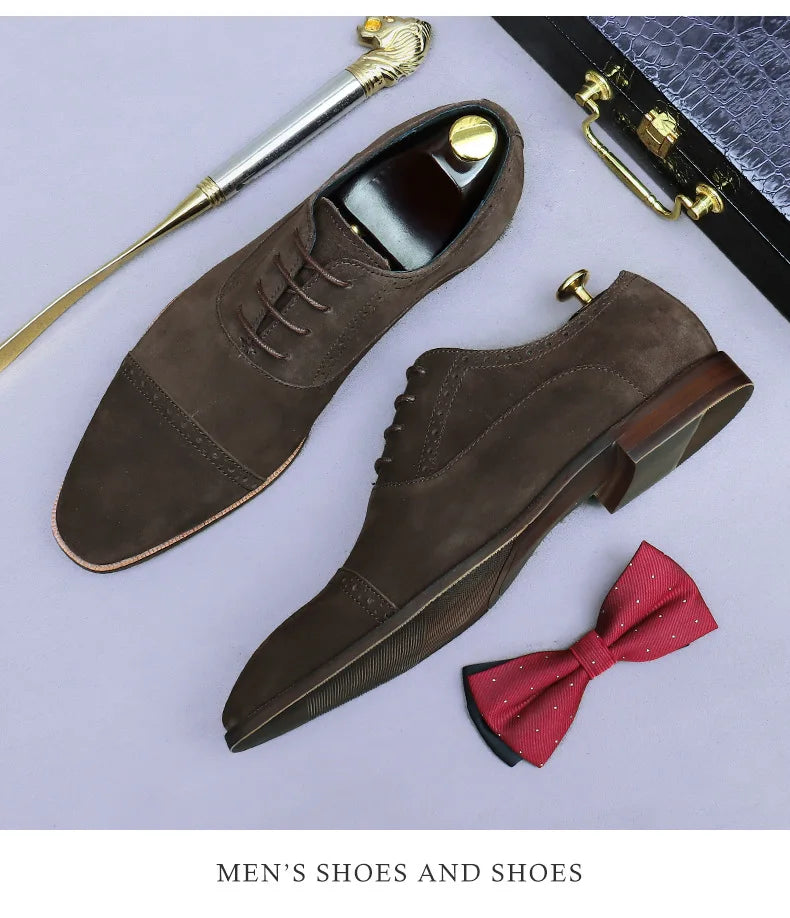 Business Casual Leather Shoes Men's Handmade Three-Joint Genuine Leather Men's Frosted British Suede Leather Lace-Up Men's Shoes