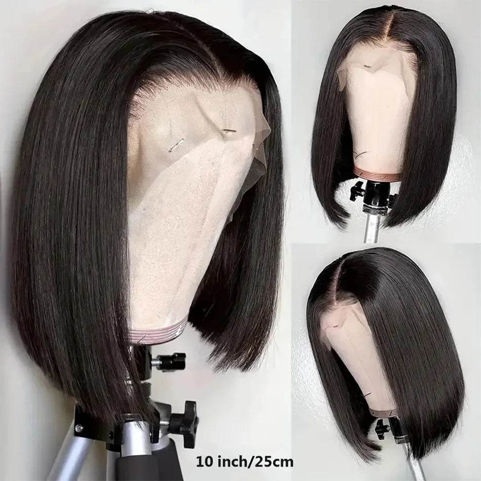 13x4 Straight Lace Frontal Bob Wig Human Hair Transparent 100% Human Hair 4x4 Lace Closure For Women Brazilian Wig 12 14 16 Inch - AIAZ