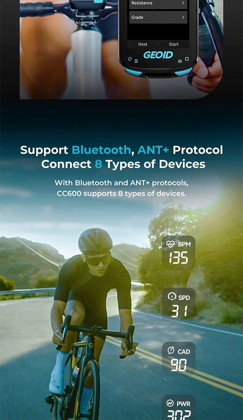 GEOID CC600 Color Screen Bike Computer Smart Navigation GPS Wireless Bicycle Speedometer WIFI ANT+ 11 Languages Cycling Odometer