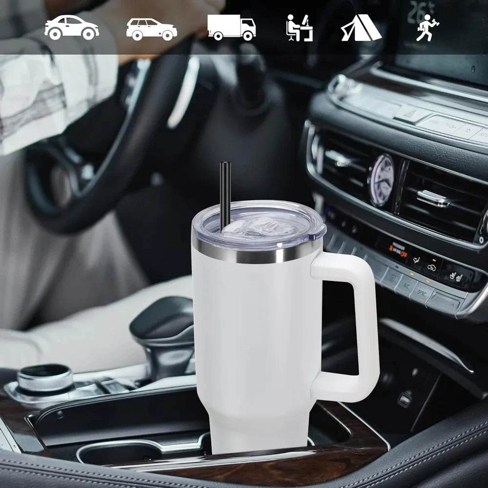 Water Bottle with Handle and Straw 40 Oz Water Bottle Keeps Water Cold for Longer Stainless Steel Bottle Insulated Mug - AIAZ