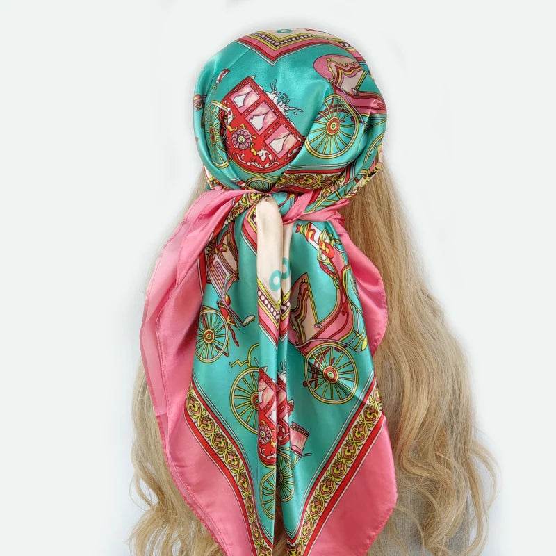 New 90*90cm Retro Brand Women Silk Scarf Bandanna Fashion Bohemian Pattern Square Hijab Lady Wrap Headband foulard muffler - AIAZ