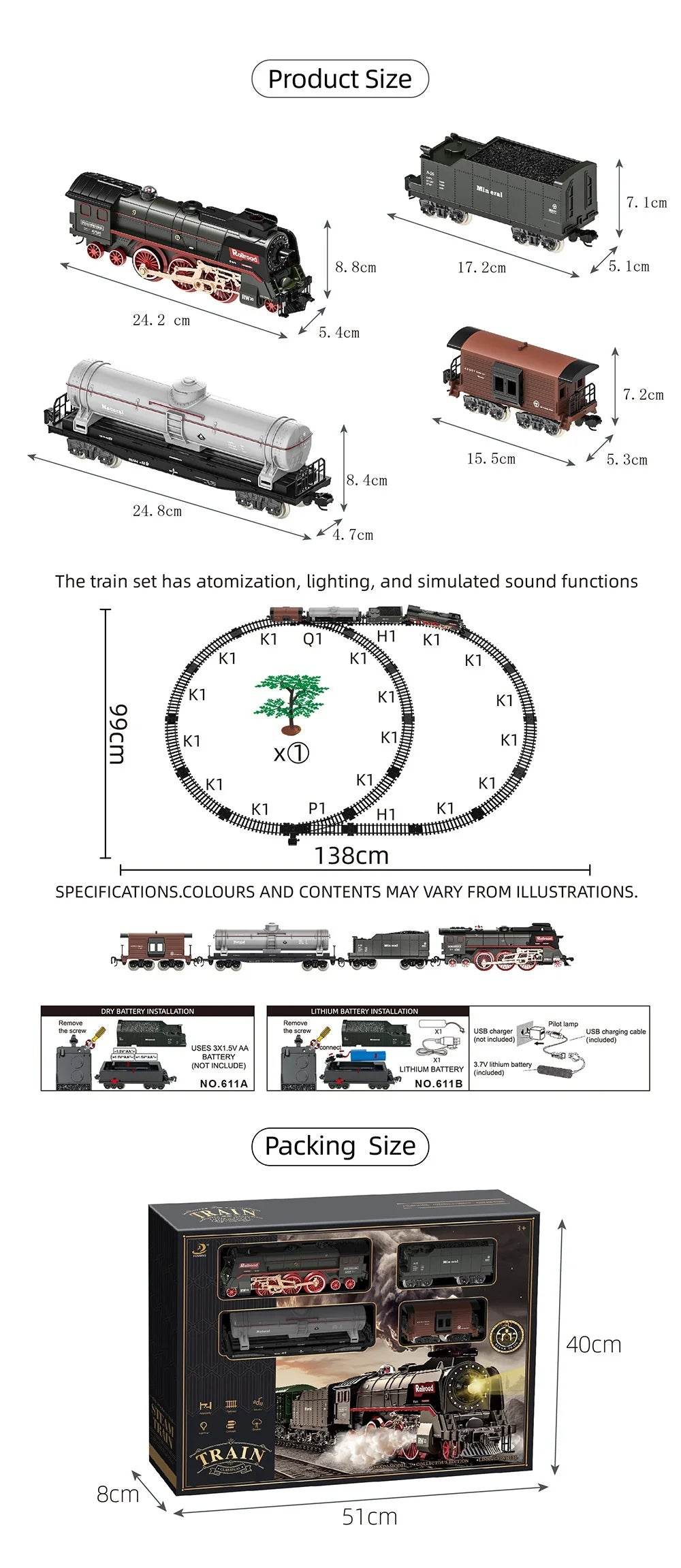 Electric Remote Control Steam Train Toy Green Children's Small Train Color Box Boy's Birthday Gift - AIAZ