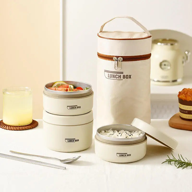 Portable Insulated Food Lunch Container Set with Thermal Lunch Box 3 Separate Stackable Lunch Container for Adult Kids