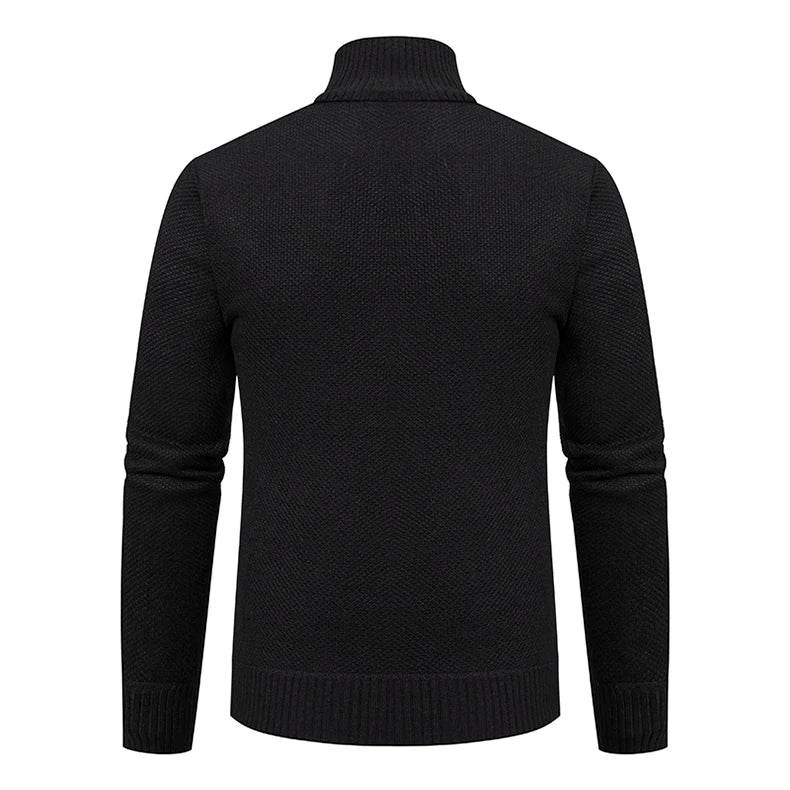Autumn And Winter New Jersey Men's Casual Sports Coat Solid Color Stand Collar Wweater Grab Fleece Warm Zipper Cardigan - AIAZ