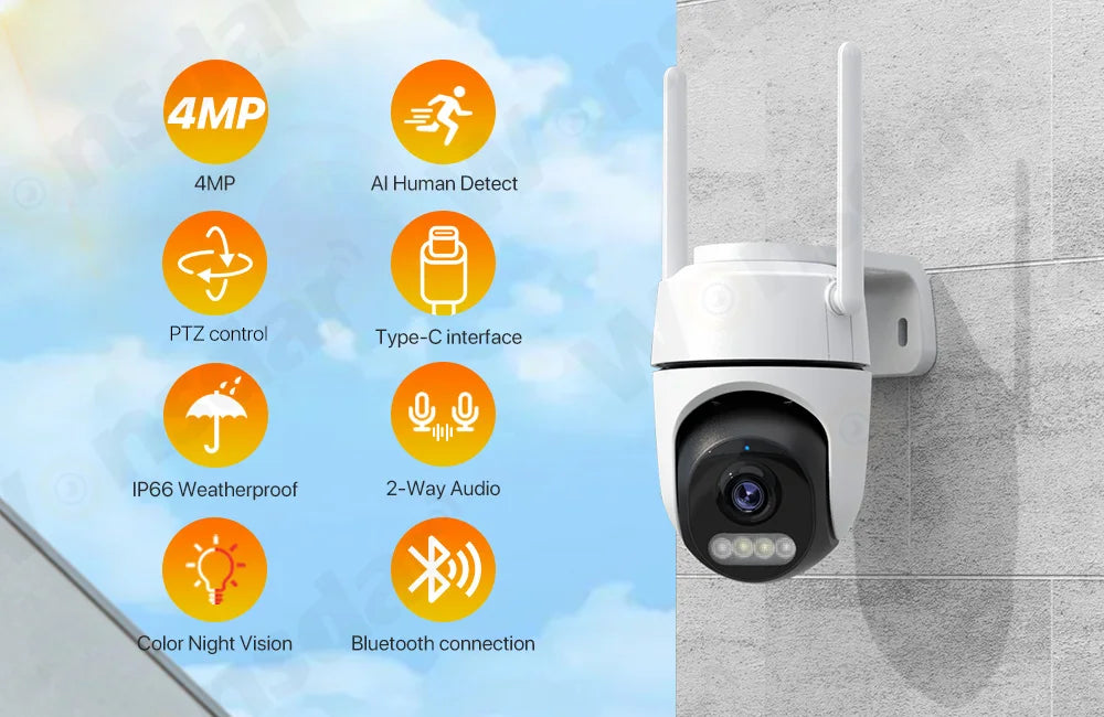 2pcs Quantity 4MP HD IP Camera PTZ WiFi Camera Video Surveillance Home Security Protection Alarm Motion Type-C Detection iCsee