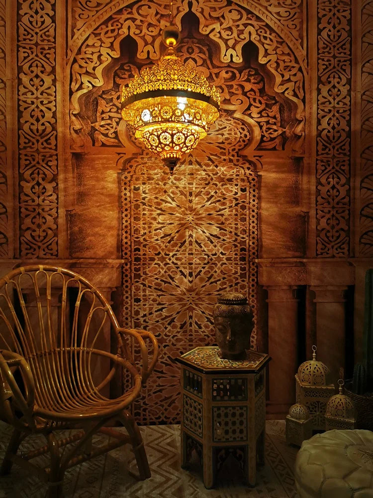 Retro Hollow Carved Pendant Light Hotel Villa Buddha Hall Loft Restaurant Home Decor Gold Ceiling Chandelier Lighting Fixture