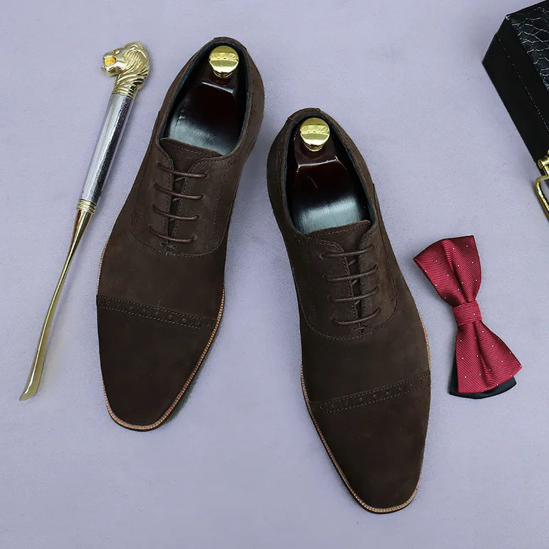 Business Casual Leather Shoes Men's Handmade Three-Joint Genuine Leather Men's Frosted British Suede Leather Lace-Up Men's Shoes