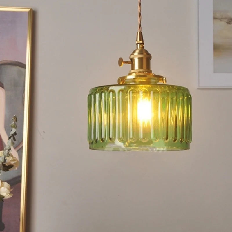 IWHD Nordic Modern LED Pendant Lights Coffee Living Room Balcony Green Glass Copper Knob Switch Hanging Light Fixture Luminaira