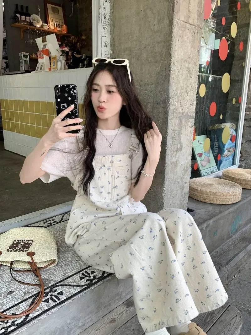 Jumpsuits Women Cute Lively Fashion Simple Floral New Autumn All-match Simple Temperament Korean Style Tender Straight Trousers - AIAZ