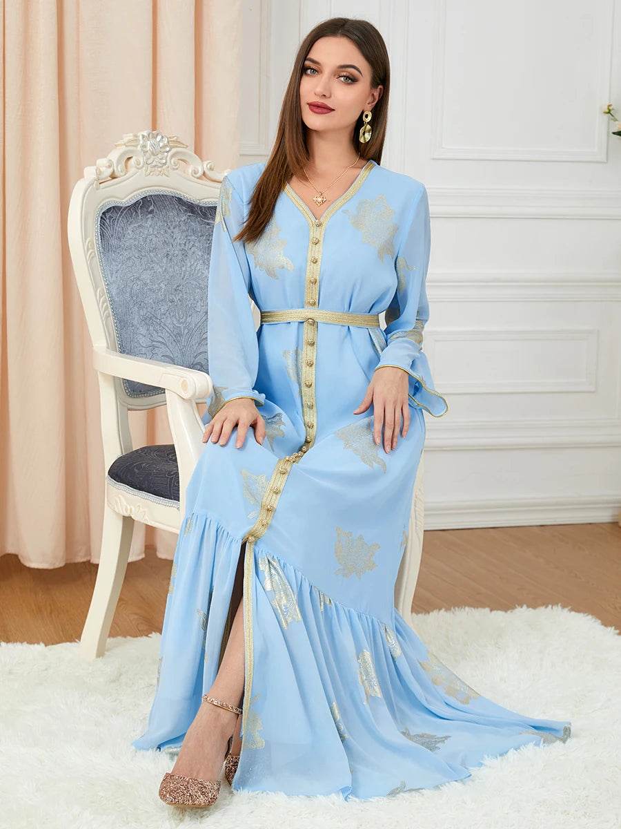Morocco Dress For Women 2022 Autumn Muslim Abaya Fashion Dubai Abayas Iron Button Belted Kaftan Split Hem Party Dresses Vestidos - AIAZ