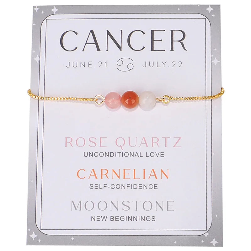 DAVINI 1pc Creative Twelve Constellation Bracelet Natural Stone Amethyst Moonstone Combination Zodiac Beaded Bracelet Jewelry