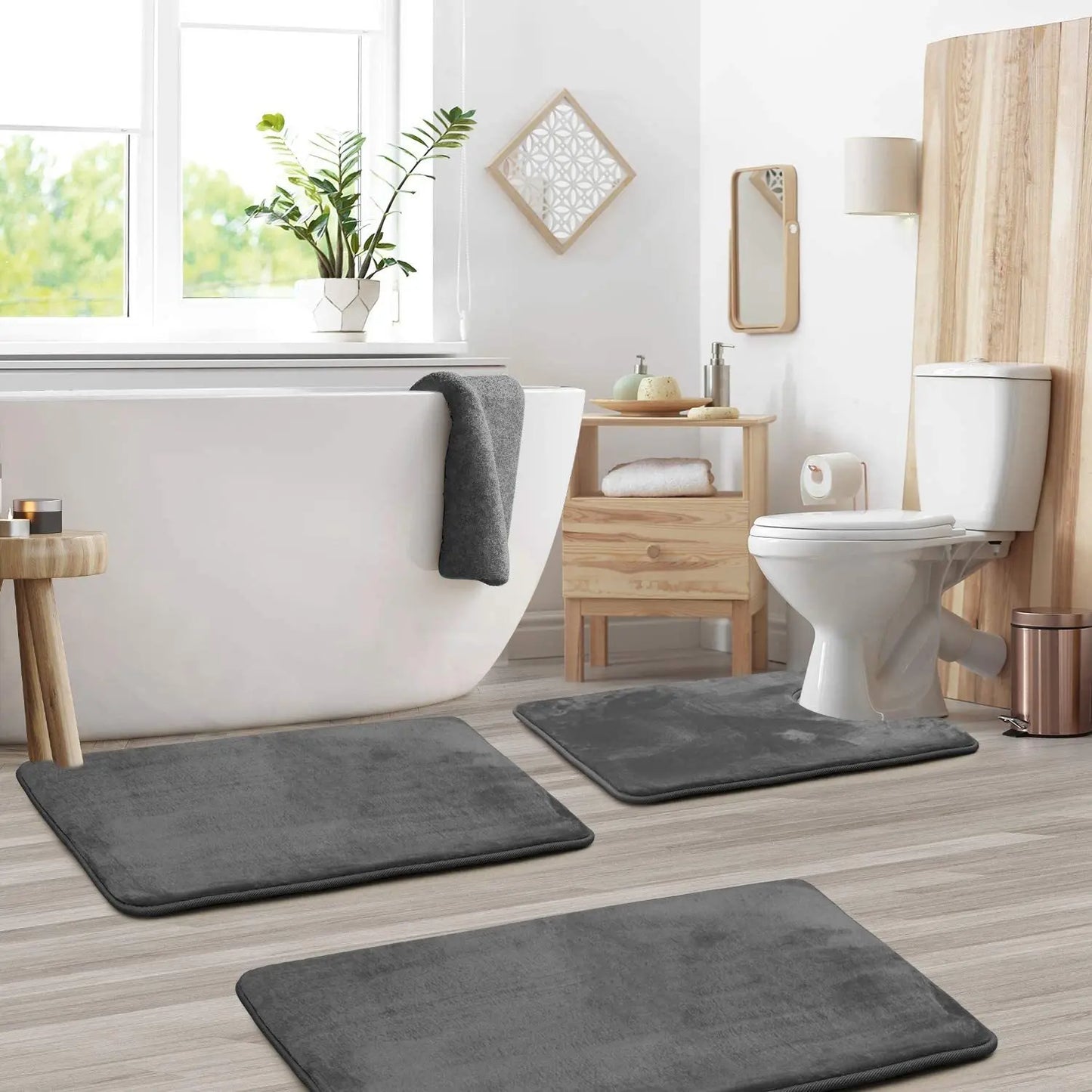 3PC Bathroom Rugs Velvet Memory Foam Non-Slip Bath Rugs Machine Wash Dries Quickly - Ultra Soft Bath Mats for Bedroom kitchen