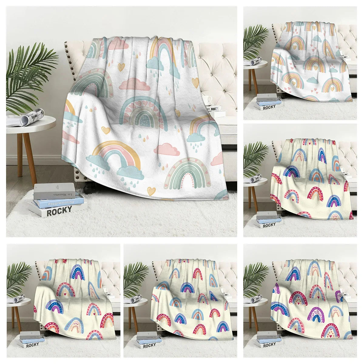 Home decoration plush Throw Sofa blanket Bedspread bed fluffy soft blankets decor Plaid Modern nordic rainbow cute winter