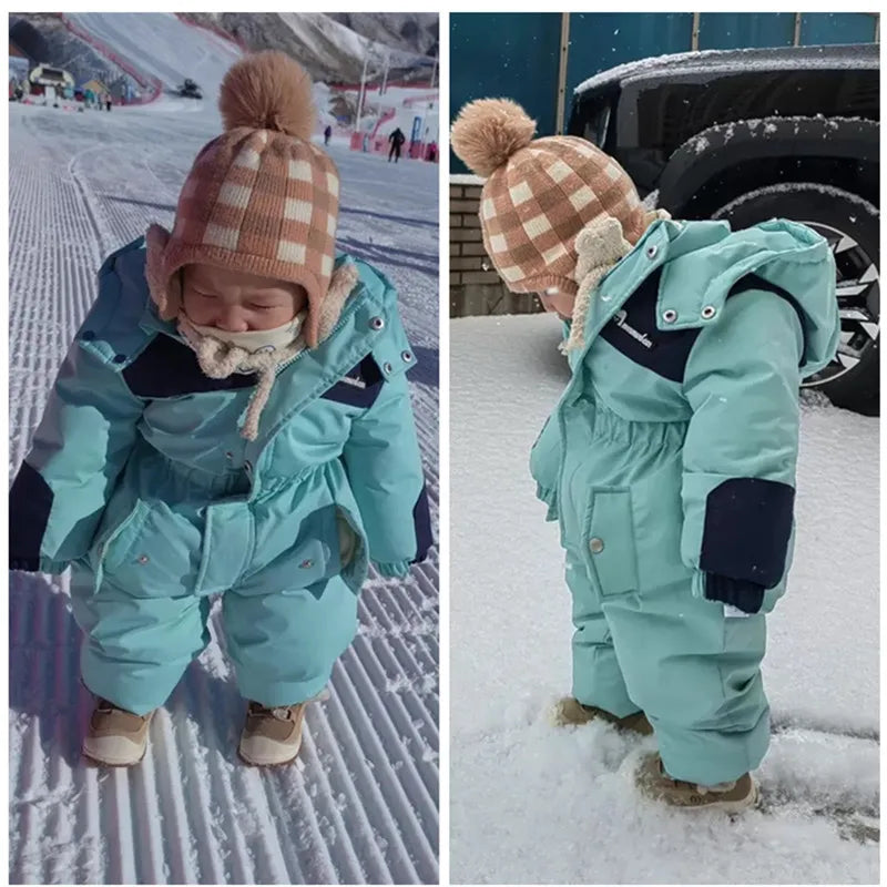 Winter Children Ski Suit Thicken Waterproof Baby Jumpsuit Warm Baby Girl Snow Wear Plus Velvet Infant Clothes Boys Coat 1-5 Year