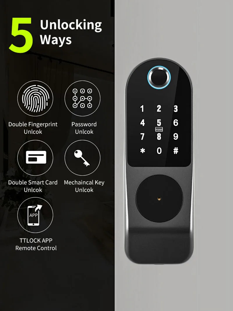 Security Home Gate Door Keys Entry RFID Card Code Password Tuya Wifi TTlock Smart Door Lock Digital Double Side Fingerprint Lock