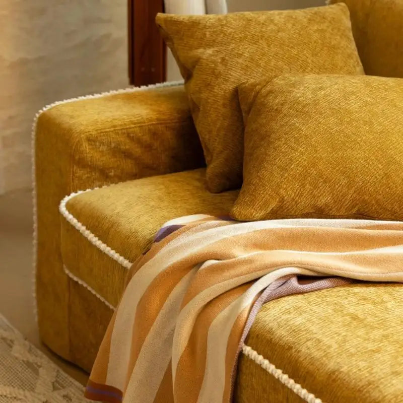 Sofa, living room straight row, pastoral French style, retro high-end sense, fabric multi-person sofa