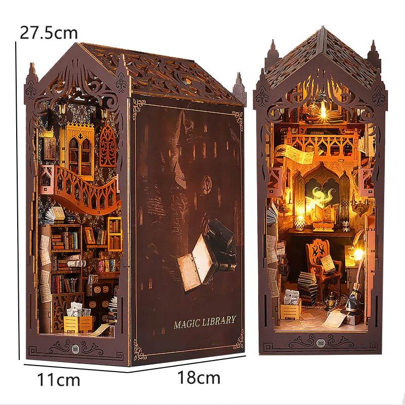 DIY Book Nook Kit Miniature Doll House With LED Light 3D Puzzle Model Building Wooden Bookshelf Bookend Toy Adults Birthday Gift - AIAZ