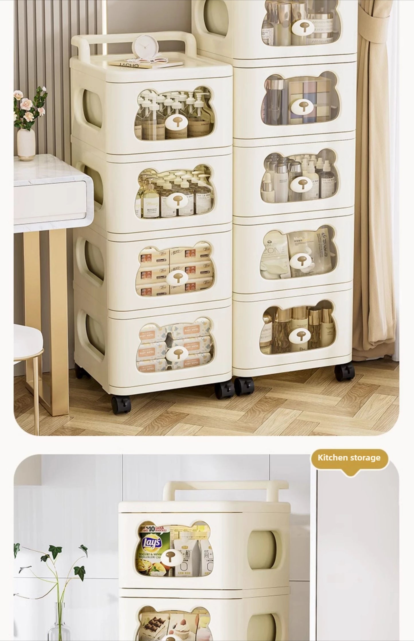 Household handcart baby snack toy storage rack, multi-layer drawer style storage rack, movable storage cabinet