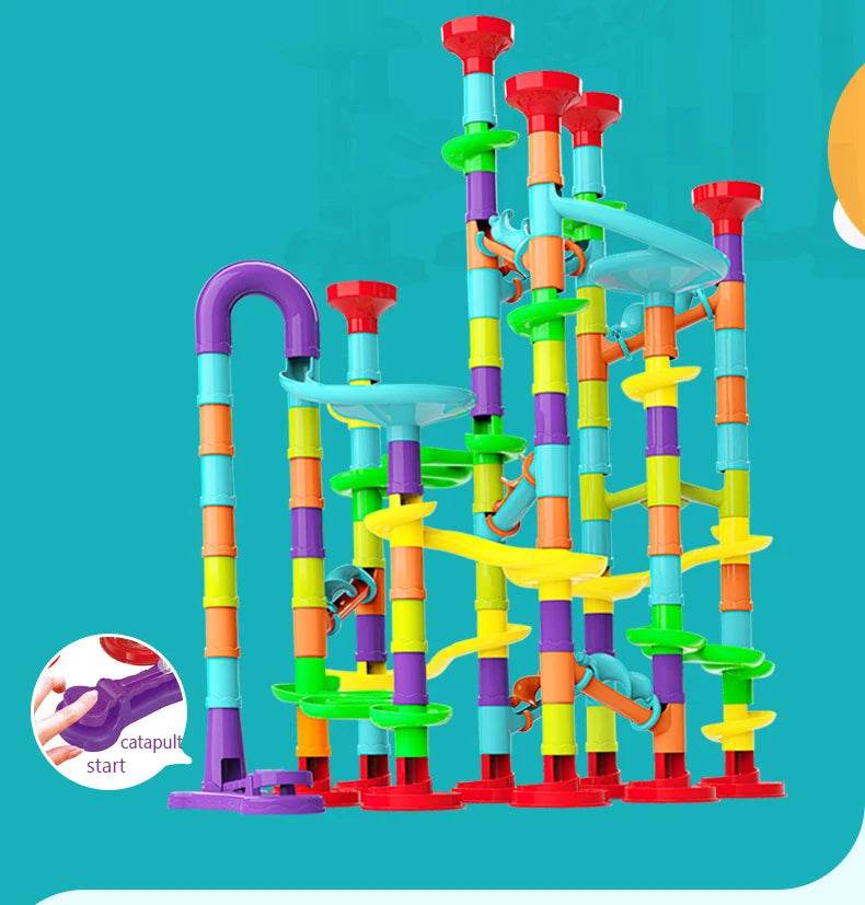 Marbles Run Catapult Track Building Blocks Slide Beads Educational Toys Children Gift Race Balls Toy Marble Track Race Set - AIAZ