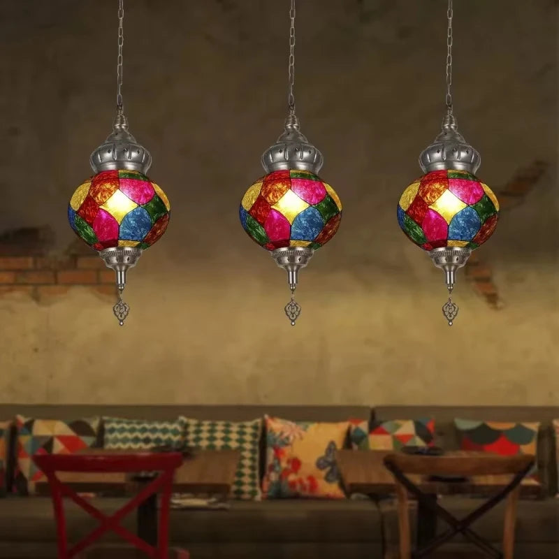 Artpad Turkish Mosaic Chandelier Ceiling Moroccan Living Room Bedroom Colorful Glass Chandelier Lamp Lighting