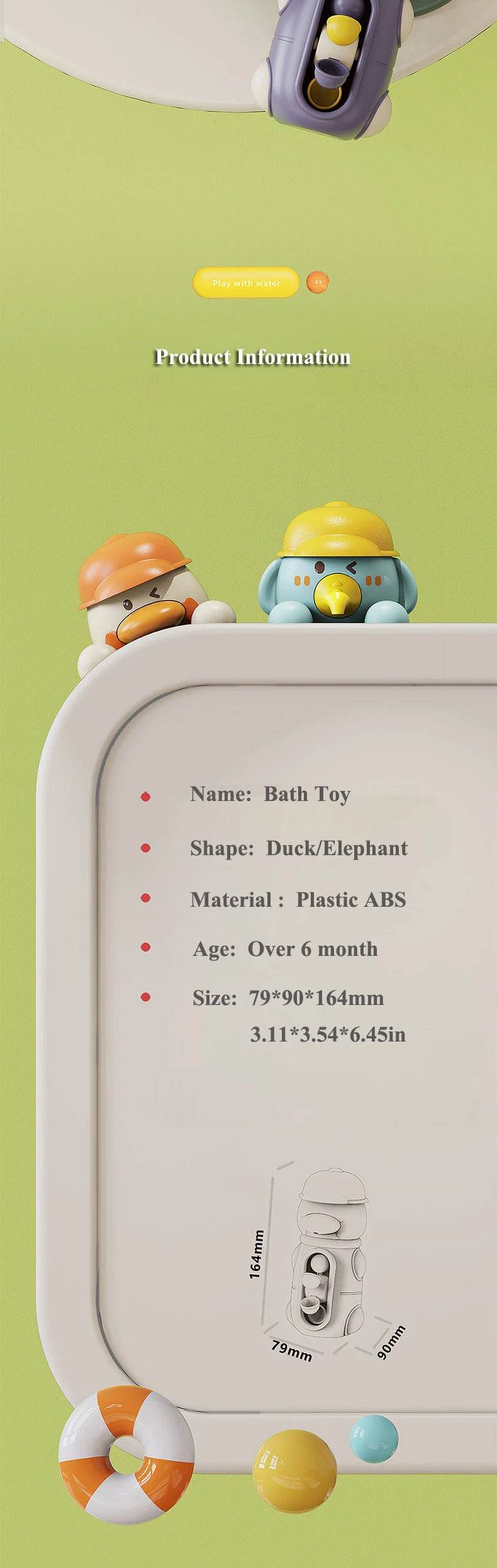 New Cute Duck/Elephant Baby Shower Bath Toys Children Water Play Spinner with Suction Cup Waterwheel Games for Kid Bathroom - AIAZ