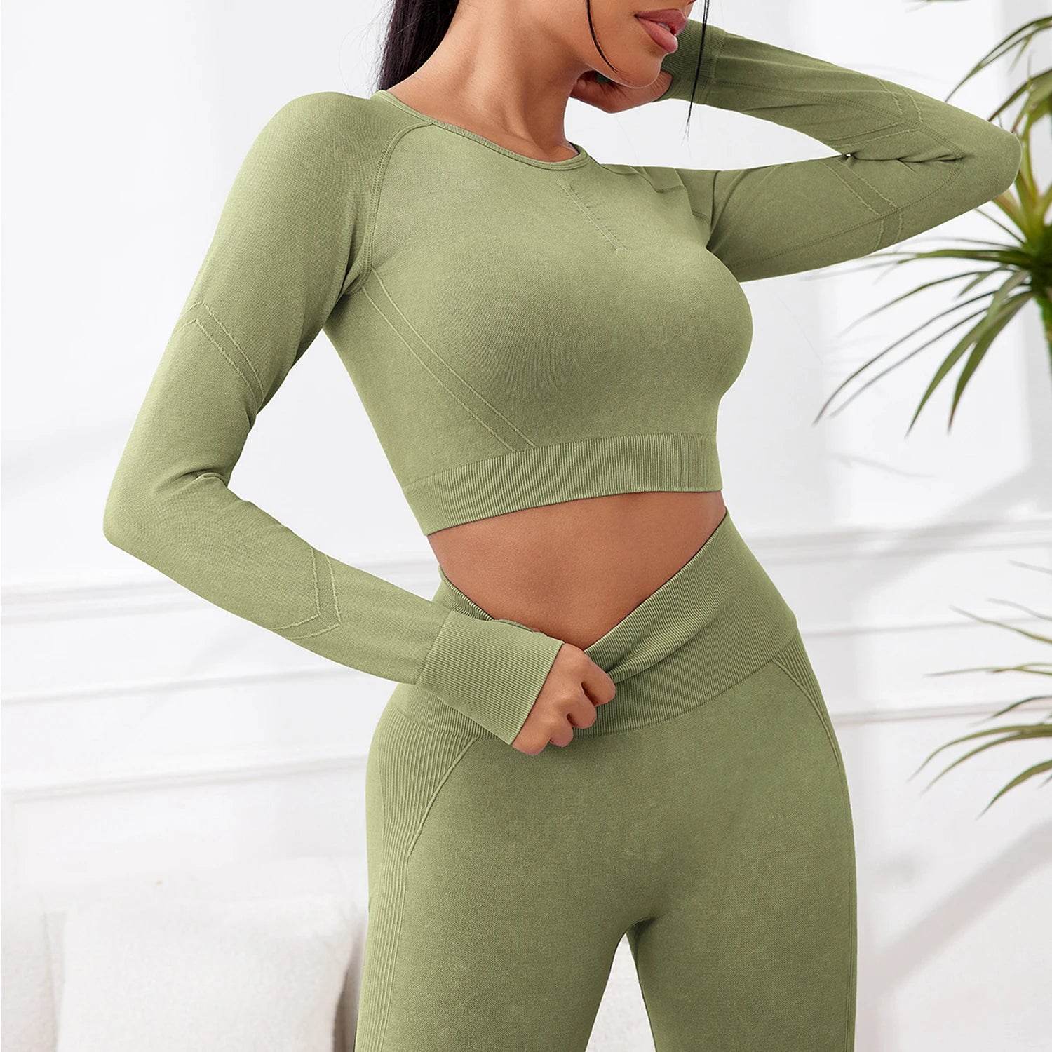 2025 2PCS Sets Women Outfit High Waist Gym Sexy Sport Wash Pants Sets Running Outdoors Skinny - AIAZ