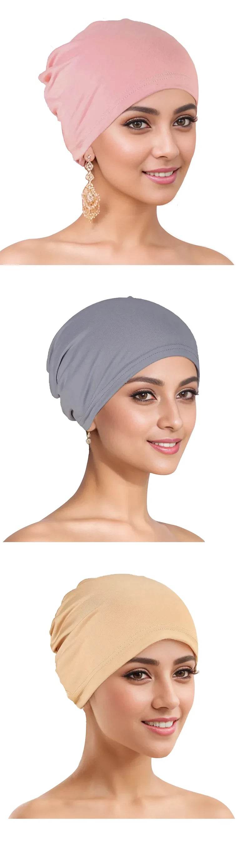 Muslim Turban Cap for Women Monochromatic Pullover Cap Hijab Hat Female Turban Fashion Accessories New - AIAZ