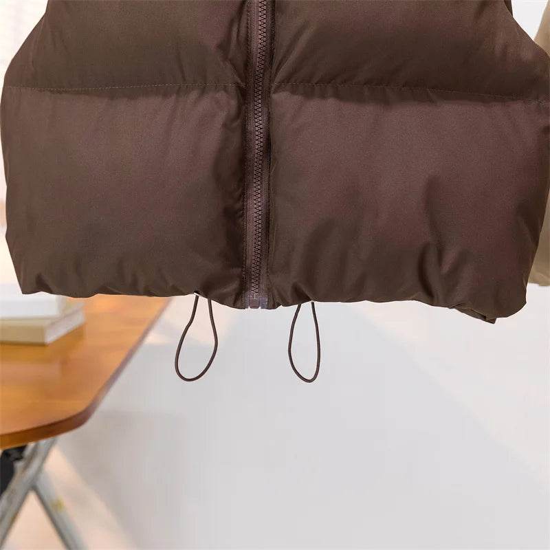 Elegant Chic Vests Fashionable Sleeveless Stand Collar Zipper Basic Autumn Winter Jacket Thick Warm Casual Women Vest Jacket ﻿ - AIAZ