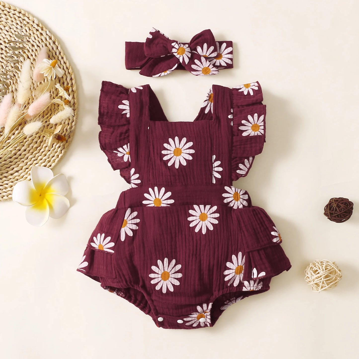 Summer Newborn Infant 0-18Month Baby Girls Romper Sunflower Print Sleeveless Cute Kids Onepiece Jumpsuit