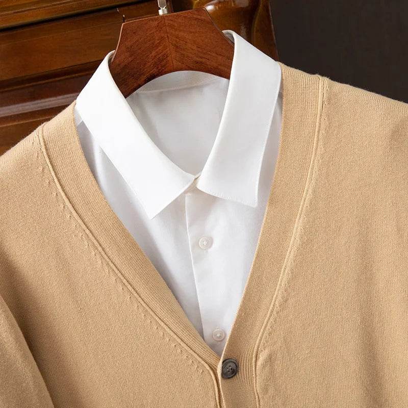 BROWON Brand Mens Sweater Cardigan Business Casual Classic V-neck Solid Color Cardigan Men Sweater Korean Fashion Mens Clothes - AIAZ