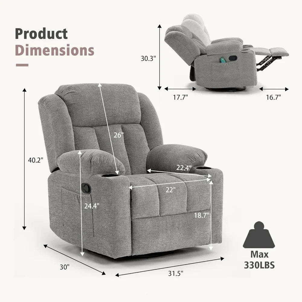 For Rocker Recliner Chair For Adults, Overstuffed Large Manual Recliner Swivel Glider With Massage And Heat,Living Room Chairs
