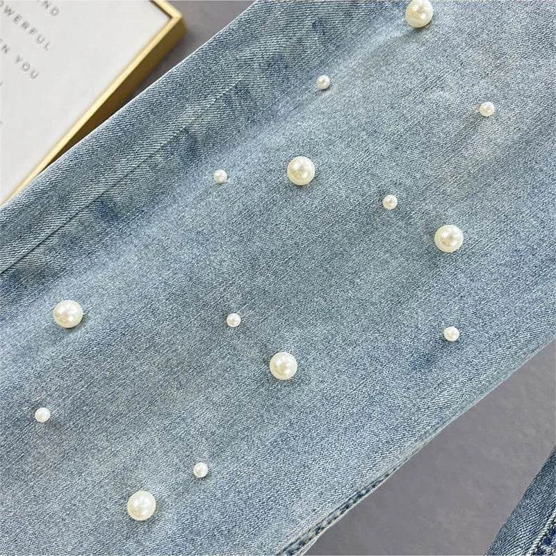 Denim Pants Fashion Beaded Jeans Wide-Leg Pants Female Tide 2025 New Spring And Summer High Waist Loose Mop Pants - AIAZ