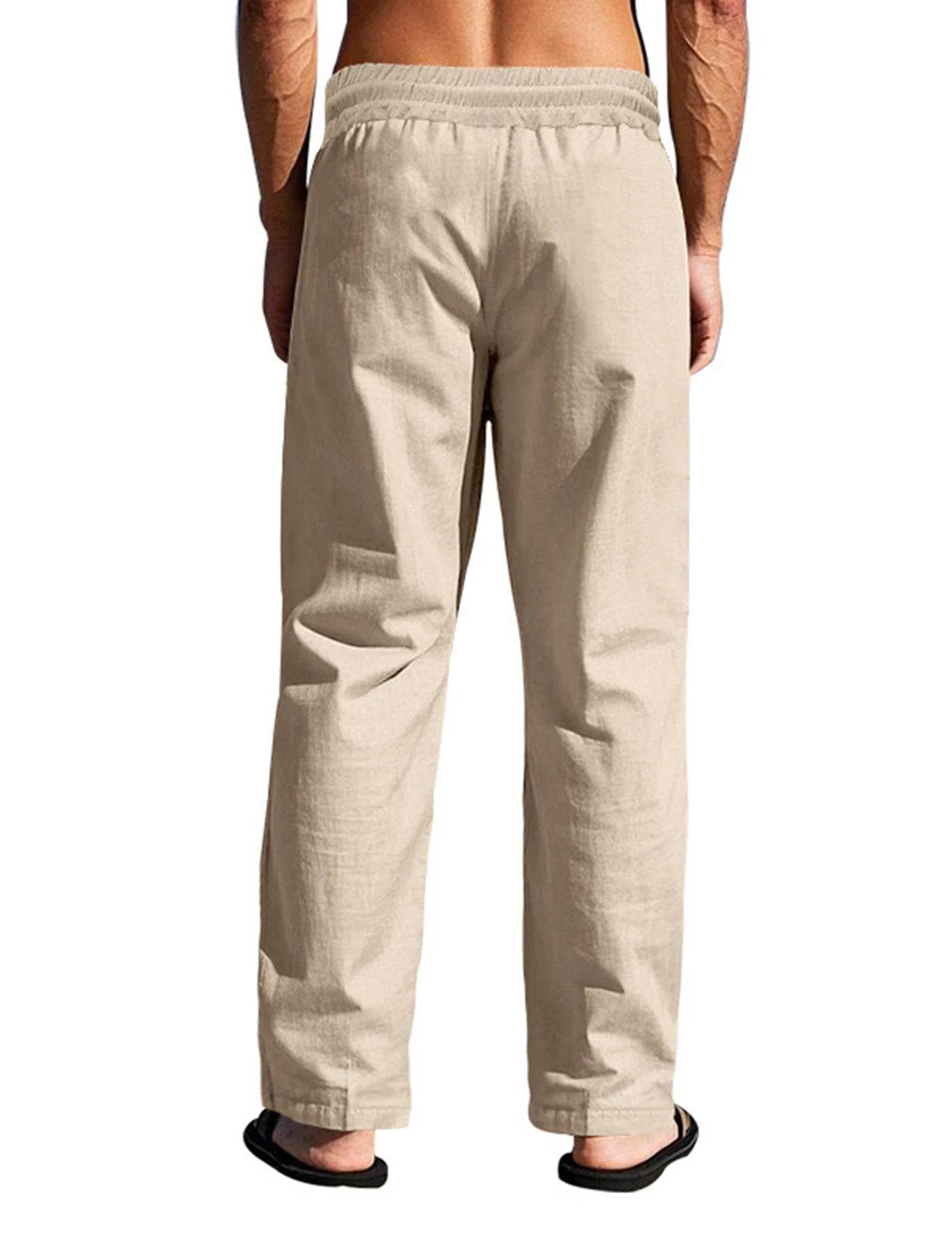 Men's Casual Trousers 2025 Spring/Summer New Man Large Size white Straight trousers Solid Beach black Fitness Pants S-XXXL - AIAZ