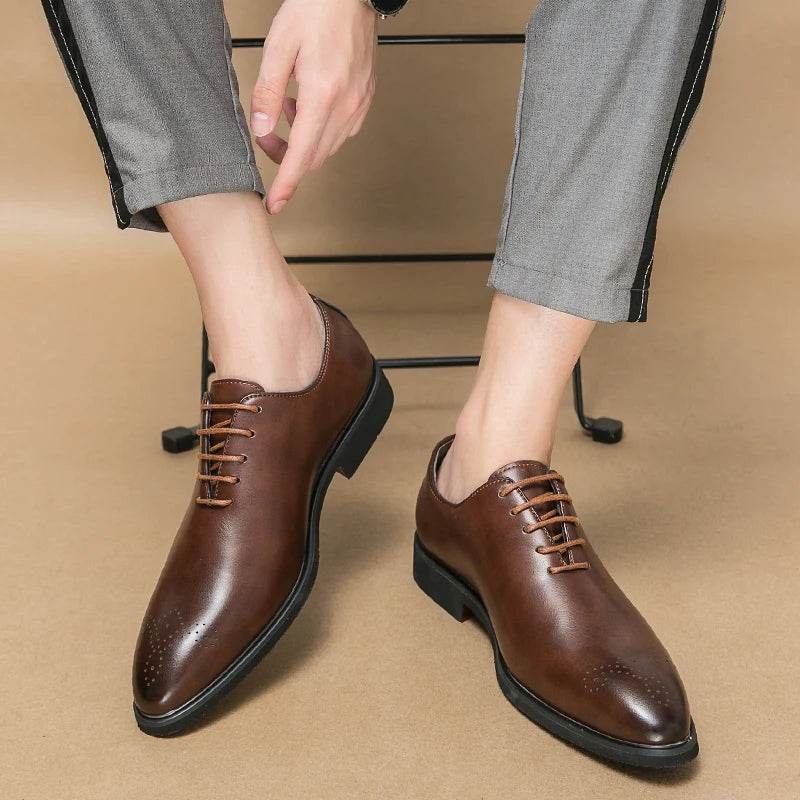 Classic Brand Pointed Banquet Dress Shoes Brown High-end Men's Business Shoes Men's Commuting Daily Casual Shoes Flat Bottomed - AIAZ