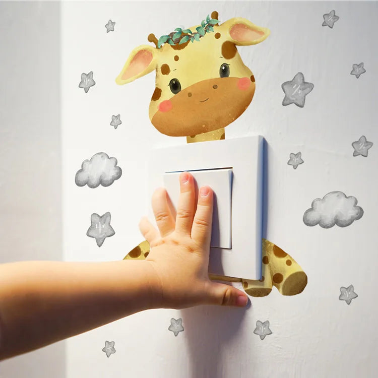 Cartoon giraffe Panda elephant switch stickers Kids Baby Bedroom decor Home decor Wallpaper Kids wall decal Room decor stickers