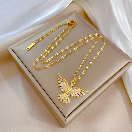 New Sparkly 18K Gold Plated Vintage Phoenix Pendant Necklaces For Women Retro Style Female Daily Wear Stainless Steel Neck Chain