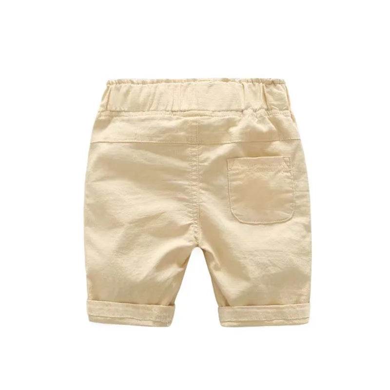 2024 Summer Boys Casual Shorts Children Cotton Elastic Waist Pants Toddler Kids Knee Length Pants Solid Color Baby Boys Clothes - AIAZ